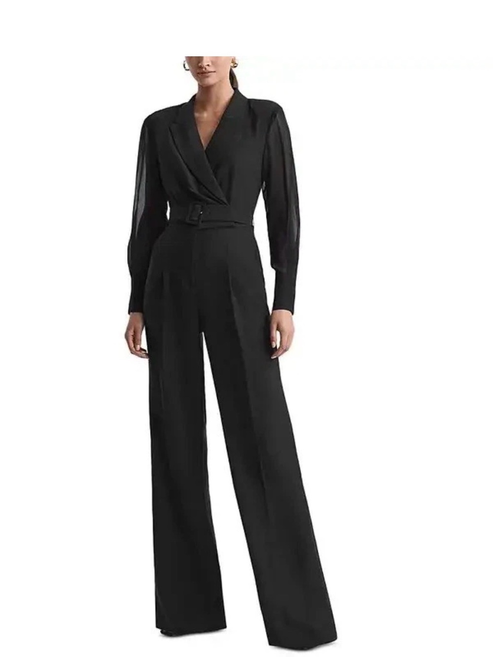 WHBM WHITE HOUSE BLACK MARKET Long Sleeve Sheer Sleeve Jumpsuit NWT SZ 8